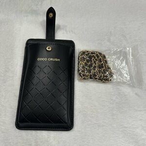 NEW COCO CRUSH Quilted Black Phone Pouch with Gold Chain